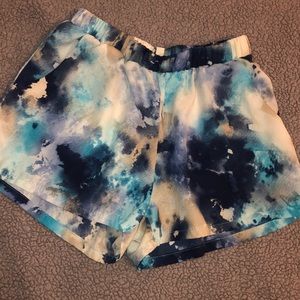 Blue water marble fabric shorts